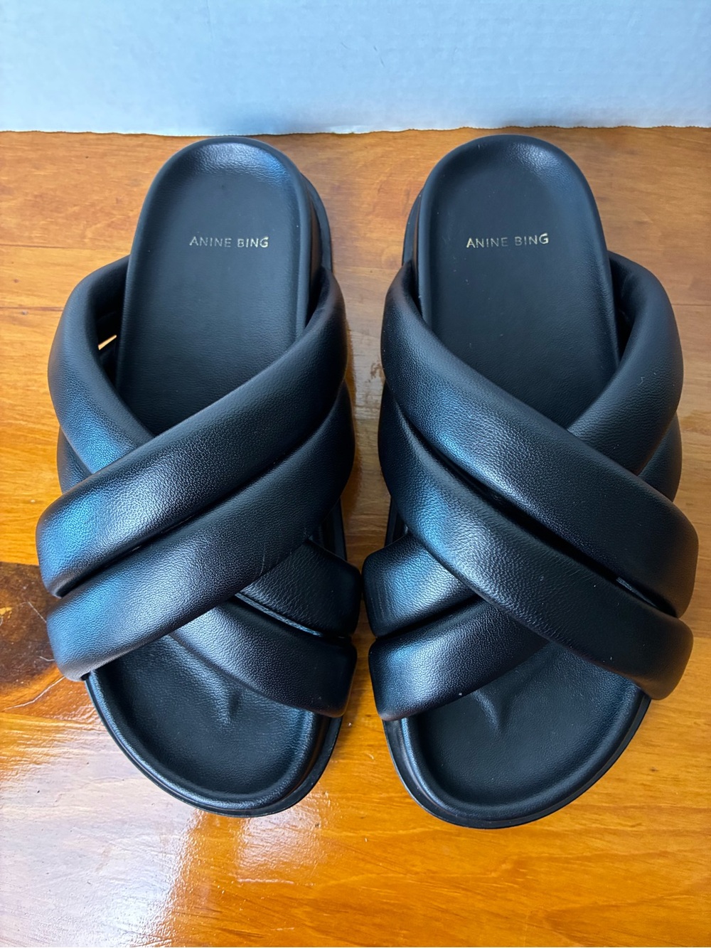 ANINE BING Slides Lizzie Women’s 36 US 6 Black Puffy Lambskin Sandals